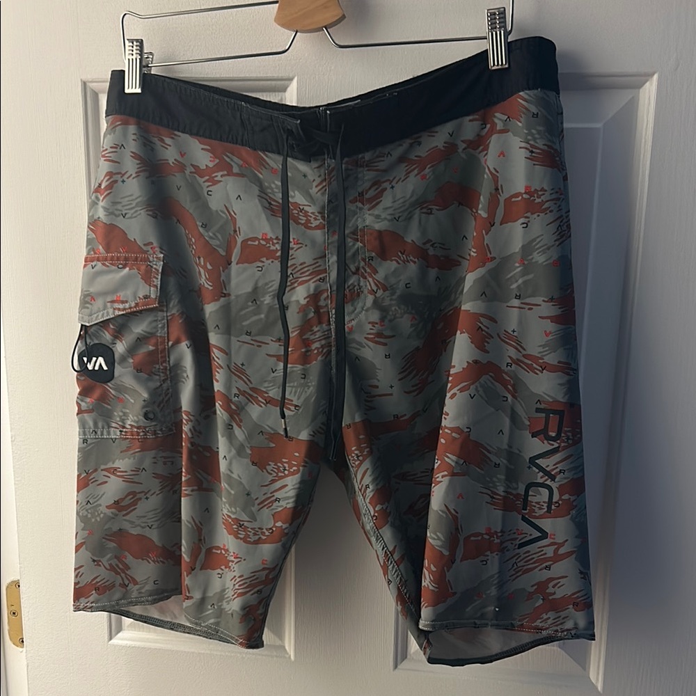 RVCA Red and Gray Camouflage Shorts